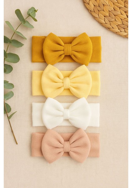 Kız Bebek & Çocuk Fiyonklu Bandana 4'lü Set / 0-2 Yaş