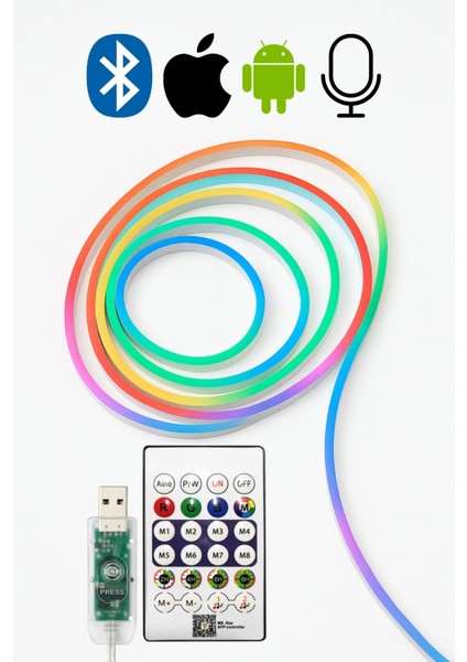 Kumandalı Bluetoothlu 5 Metre USB Ile Çalışan Pixel Neon LED 6X12 mm Neon Piksel LED