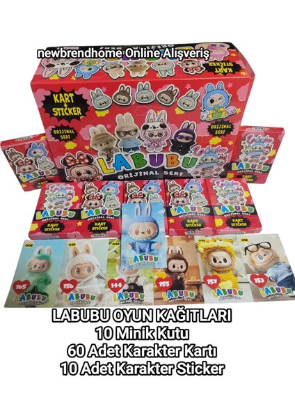 Labubu Oyun Kağıtları (10 Minik Kutu 60 Adet Krarkter Kartı 10 Adet Karakter Sticker) Labubu fiyatları