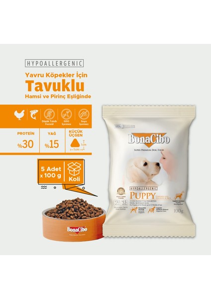 Puppy Dog Tavuklu Yavru Köpek Maması, 100 gr x 5 Adet, Tüm Irklar Için, Doğal, Şeker Içermez fiyatları