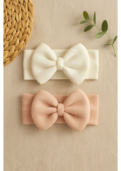 Kız Bebek & Çocuk Fiyonklu Bandana 2'li Set / 0-2 Yaş