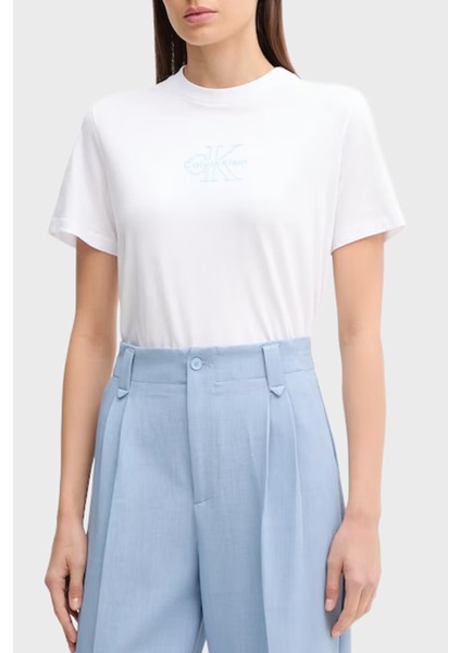 % 100 Pamuk Regular Fit Bisiklet Yaka Logolu T Shirt LV047C863GYAA Bayan T Shirt LV047C863G Yaa