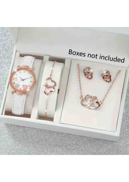 Beyaz Kalpli 6'lı Kadın Kol Saati Seti - Şık ve Zarif Kutusuz
