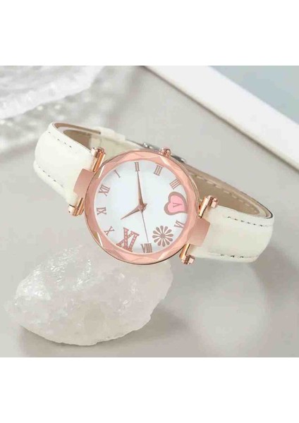 Beyaz Kalpli 6'lı Kadın Kol Saati Seti - Şık ve Zarif Kutusuz modelleri