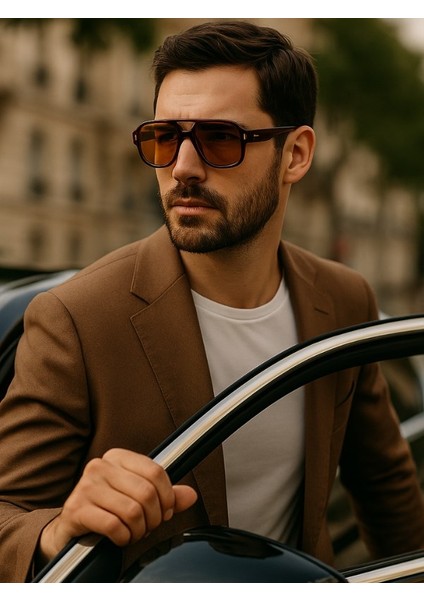 Tomy Unisex Kahverengi Çerçeveli Erkek Güneş Gözlüğü – UV400 Korumalı, Retro Stil