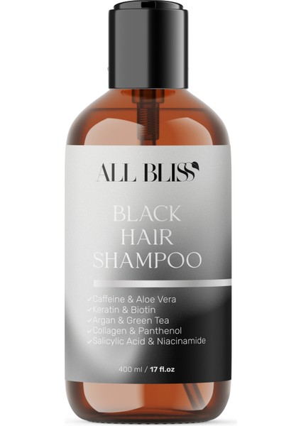 Siyah ton Saç Şampuan 400 ml – Kafein, Aloe Vera, Keratin, Biotin ve Kolajenli indirimleri
