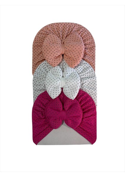 Fiyonklu Renkli Puantiyeli Bebek Bone 3'lü Set fiyatları