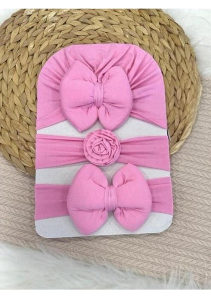 Kız Bebek Pembe Fiyonklu Bone Bandana 3lü Set fiyatları