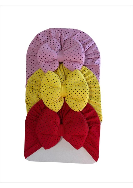 Fiyonklu Renkli Puantiyeli Bebek Bone 3'lü Set fiyatları