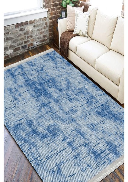 Mavi Modern Halı Kaymaz Tabanlı Kilim Makinede Yıkanabilir Dot Tabanlı Salon Halısı 5152A fiyatları