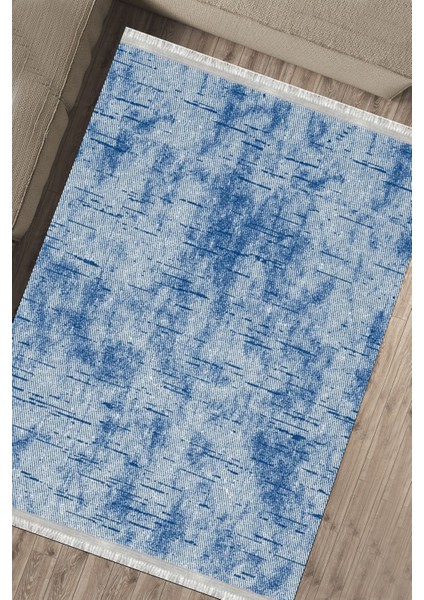 Mavi Modern Halı Kaymaz Tabanlı Kilim Makinede Yıkanabilir Dot Tabanlı Salon Halısı 5152A fırsatları