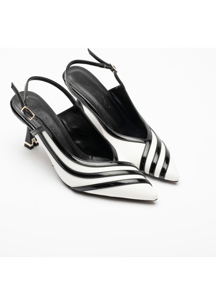 Della Beyaz Siyah Şeritli Arkası Açık Stiletto modelleri