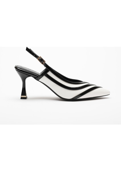 Della Beyaz Siyah Şeritli Arkası Açık Stiletto fırsatları