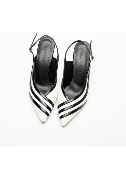 Della Beyaz Siyah Şeritli Arkası Açık Stiletto indirimleri