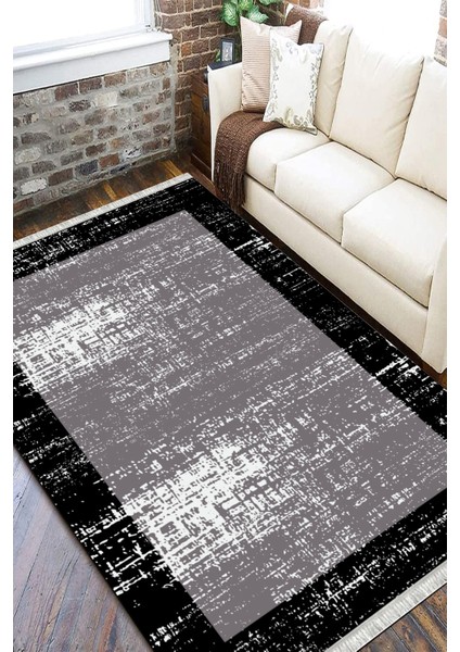 Siyah Çerçeveli Kaymaz Tabanlı Kilim Makinede Yıkanabilir Dot Tabanlı Salon Halısı 5169C fiyatları