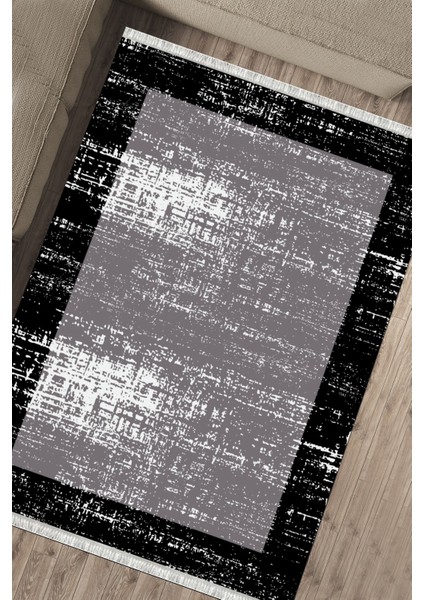 Siyah Çerçeveli Kaymaz Tabanlı Kilim Makinede Yıkanabilir Dot Tabanlı Salon Halısı 5169C fırsatları