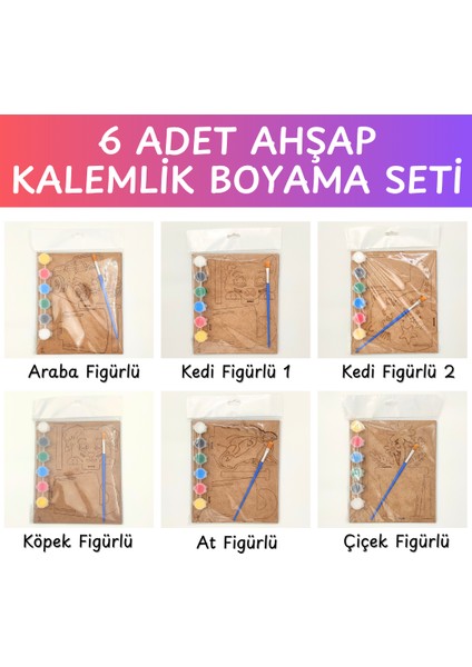 6’lı Ahşap Kalemlik Boyama Seti – Araba, Kedi, Köpek, At ve Çiçek Figürlü Anaokulu ve Kreş İçin Dekoratif Sanat Etkinliği – Kendin Yap Aktivite, Fırça ve Boya Dahil fiyatları