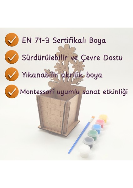 6’lı Ahşap Kalemlik Boyama Seti – Araba, Kedi, Köpek, At ve Çiçek Figürlü Anaokulu ve Kreş İçin Dekoratif Sanat Etkinliği – Kendin Yap Aktivite, Fırça ve Boya Dahil