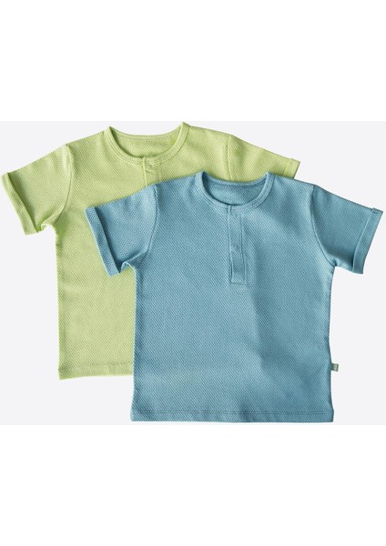 Organik Dorian 2'li T-Shirt Mavi-Yeşil