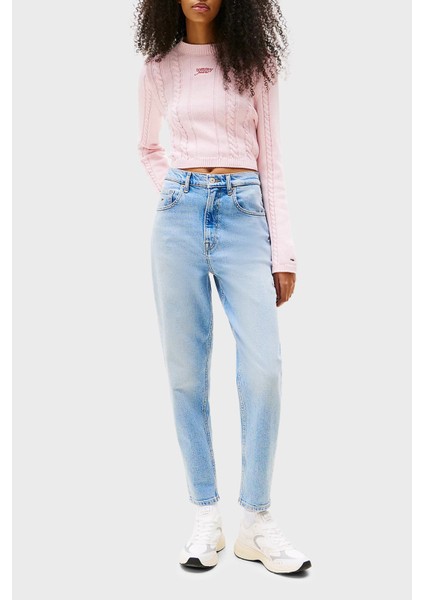 Pamuklu Regular Fit Yüksek Bel Daralan Paça Mom Jeans Bayan Kot Pantolon DW0DW20041 1AB