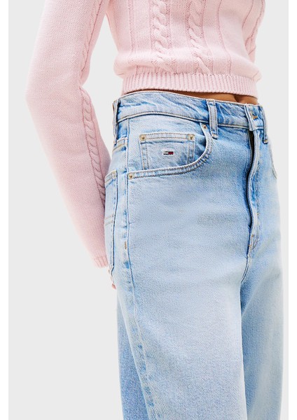 Pamuklu Regular Fit Yüksek Bel Daralan Paça Mom Jeans Bayan Kot Pantolon DW0DW20041 1AB fırsatları