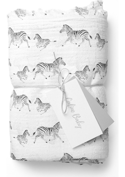 2 Katlı %100 Pamuk Müslin Bezi | 120x120 cm | Zebra Desen | Yenidoğan & Bebek Battaniyesi