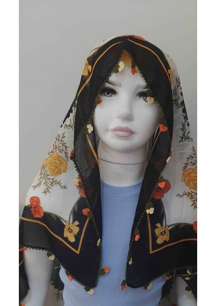 El Emeği 4 Tarafı Tığ Oyalı Baş Örtüsü EN 90CM-BOY 95CM