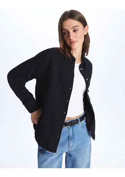 Lcw Vision Siyah Düz Uzun Kollu Müslin Kadın Gömlek fiyatları