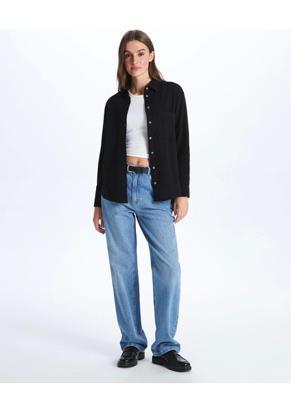 Lcw Vision Siyah Düz Uzun Kollu Müslin Kadın Gömlek modelleri