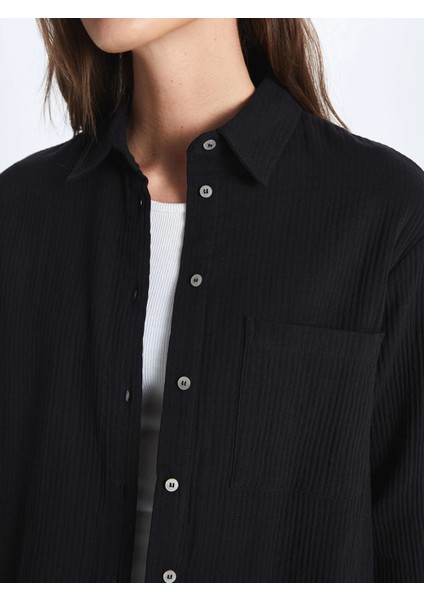 Lcw Vision Siyah Düz Uzun Kollu Müslin Kadın Gömlek fırsatları