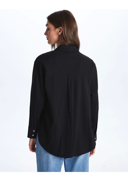 Lcw Vision Siyah Düz Uzun Kollu Müslin Kadın Gömlek indirimleri