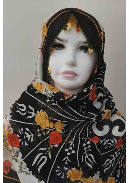 El Emeği 4 Tarafı Tığ Oyalı Baş Örtüsü EN 90CM-BOY 95CM modelleri