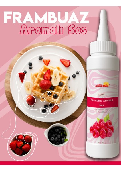 Frambuaz Aromalı Sos - Waffle & Krep & Pankek & Tatlı & Dondurma & Kruvasan Sos - 300 gr / 225 ml modelleri