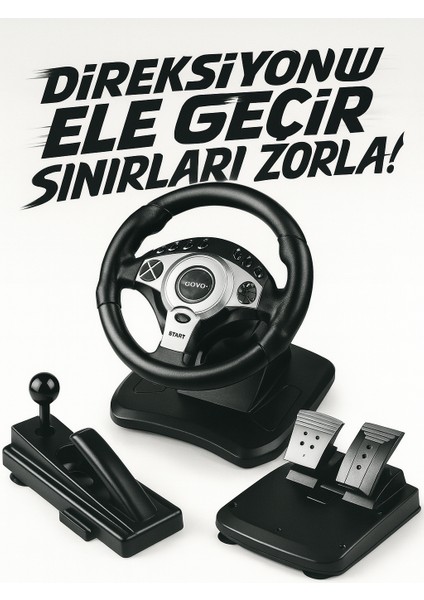 R900 Yarış Direksiyonu + Vites & Pedal Seti – Gerçekçi Sürüş Deneyimi