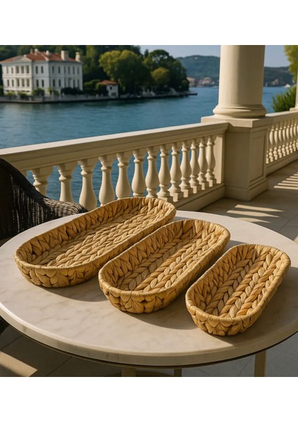3 Lü Hasır Dekoratif Sepet - Hasır Meyvelik Sebzelik - Dekoratif Hasır