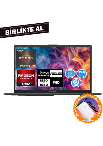 Vivobook Go 15 Ryzen 5 7520U 16GB 1tb SSD 15.6" W11P + Projeksiyon E1504FA-NJ1465 042