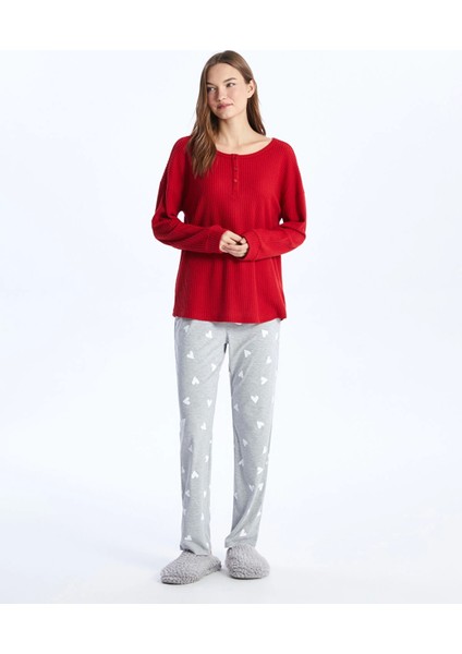 Lcw Dream Kirmizi Bisiklet Yaka Düz Uzun Kollu Kadın Pijama Üst fiyatları