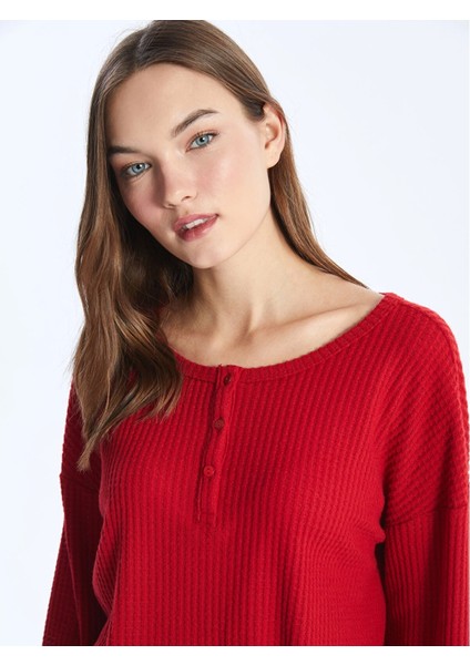 Lcw Dream Kirmizi Bisiklet Yaka Düz Uzun Kollu Kadın Pijama Üst modelleri