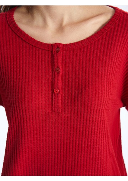 Lcw Dream Kirmizi Bisiklet Yaka Düz Uzun Kollu Kadın Pijama Üst fırsatları