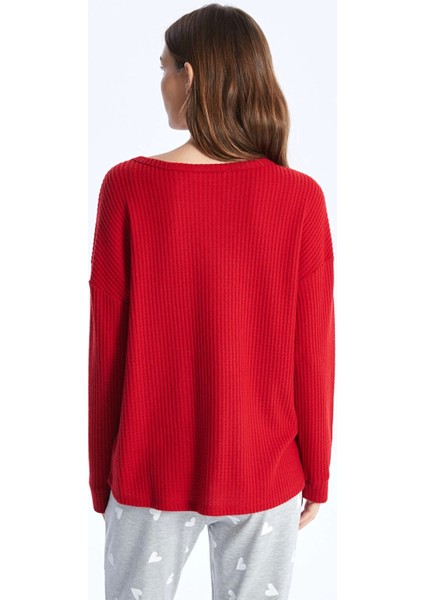 Lcw Dream Kirmizi Bisiklet Yaka Düz Uzun Kollu Kadın Pijama Üst indirimleri