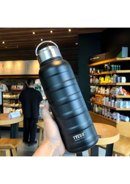 Paslanmaz Çelik Termos Su Şişesi 360ML Vakumlu Kapak Siyah Ithal Ürün