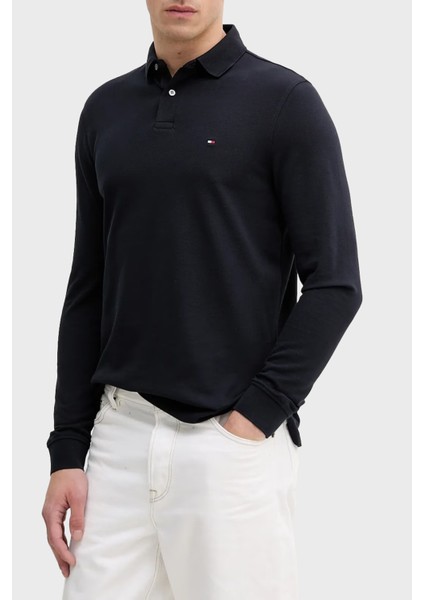 Logolu Pamuklu Regular Fit Düğmeli Polo Yaka Sweat Erkek Polo Yaka Sweat MW0MW20183 Dw5