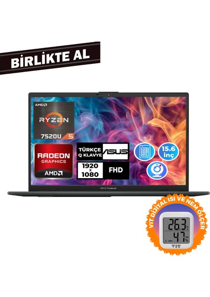Vivobook Go 15 Ryzen 5 7520U 16GB 1tb SSD 15.6" W11P + Vıt Termometre E1504FA-NJ1465 036