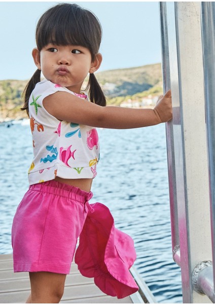 Kız Bebek Tişört Şort 3'lü Takım Fuşya 1232