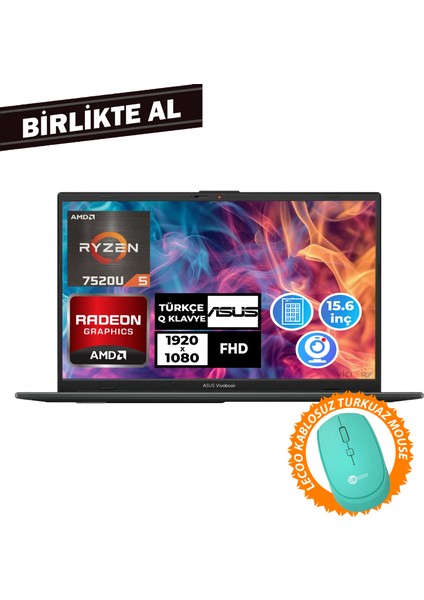 Vivobook Go 15 Ryzen 5 7520U 16GB 1tb SSD 15.6" Windows 11 Pro Taşınabilir Bilgisayar + Mouse E1504FA-NJ1465 039