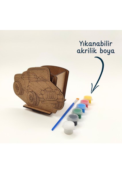Ahşap Araba Figürlü Kalemlik Boyama Seti –okul Öncesi Kendin Yap Etkinlik Seti, Boya ve Fırça Dahil fırsatları