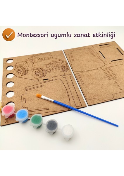 Ahşap Araba Figürlü Kalemlik Boyama Seti –okul Öncesi Kendin Yap Etkinlik Seti, Boya ve Fırça Dahil indirimleri