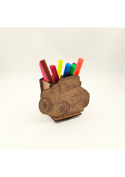 Ahşap Araba Figürlü Kalemlik Boyama Seti –okul Öncesi Kendin Yap Etkinlik Seti, Boya ve Fırça Dahil