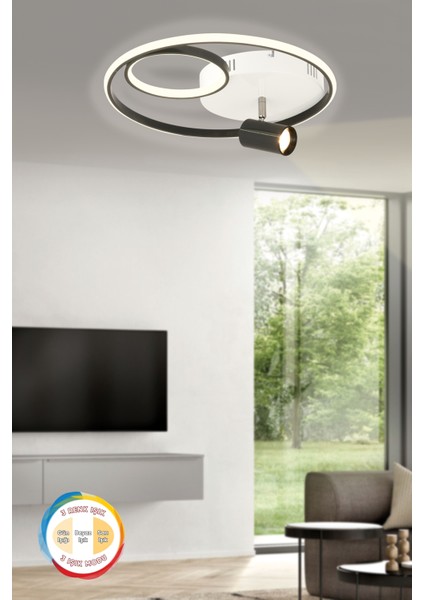 ESSLİGHT AÇELYA 45 CM PLAFONYER LED AVİZE 3 RENK IŞIK MODLU (BEYAZ SARI GÜN IŞIĞI)SALON OTURMA ODASI YATAK ODASI OFİS
