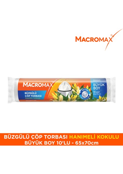 Büzgülü Çöp Torbası Büyük Boy (65x70cm) Hanımeli Kokulu 10 Adet Süper Ekonomik Paket